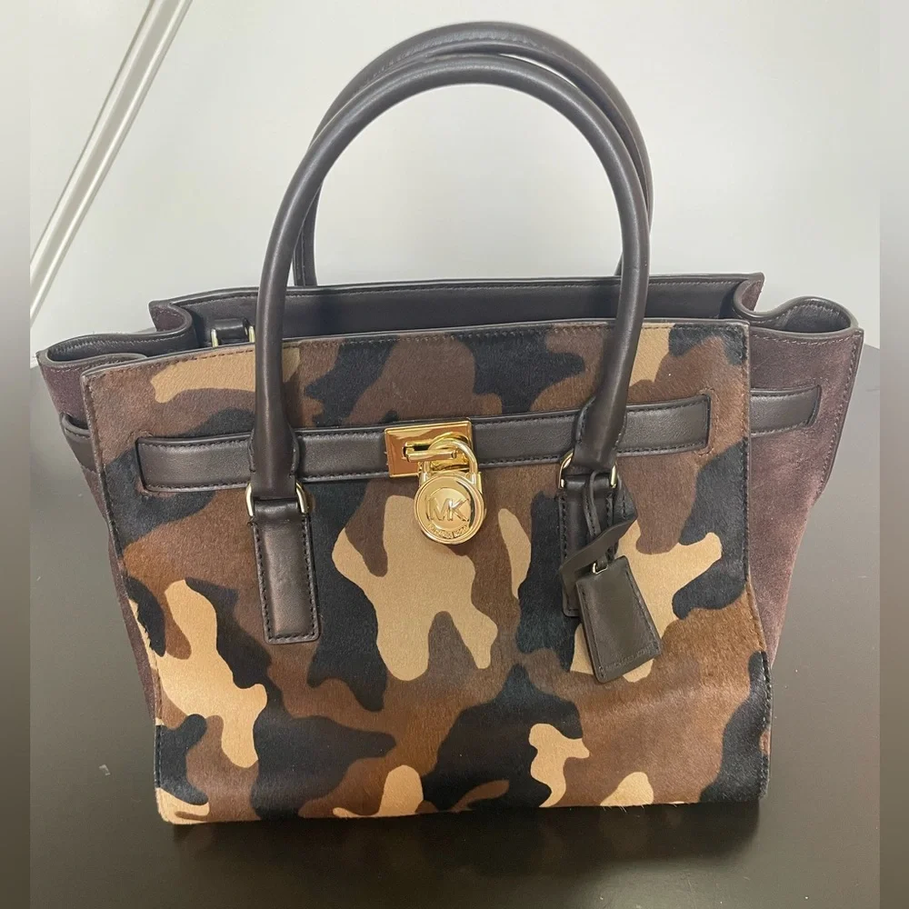 Michael Kors Camouflage Leather Tote in Brown and Black - Picture 2 of 10